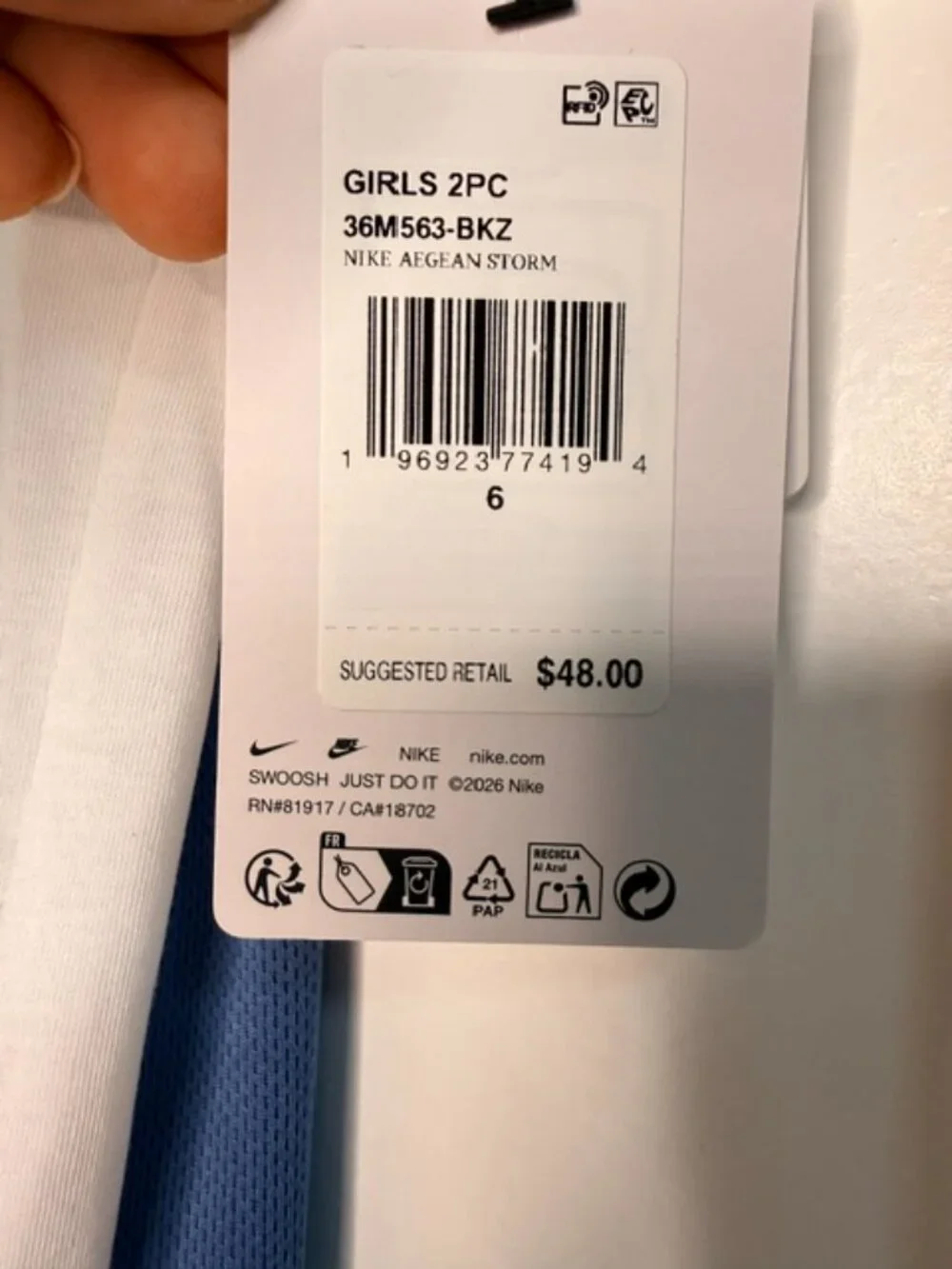 NIKE Girls 2- Piece Shorts Set White Graphic T-Shirt Blue Short NWT size 6